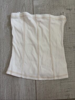 Divided Cream Ribbed Strapless Corset Tube Top